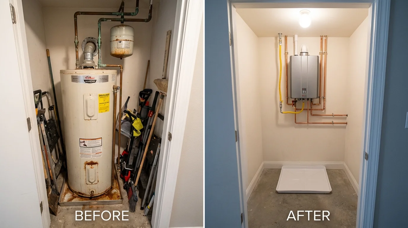 Tank water heater versus wall-mounted tankless unit comparison for Caldwell, NJ homeowners